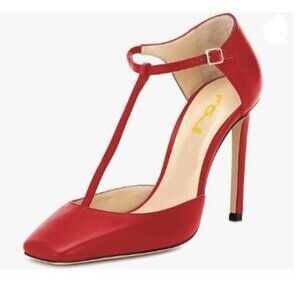 FSJ Red Low Kitten Heels Pumps Pointed Toe Slingback Sandals Shoes